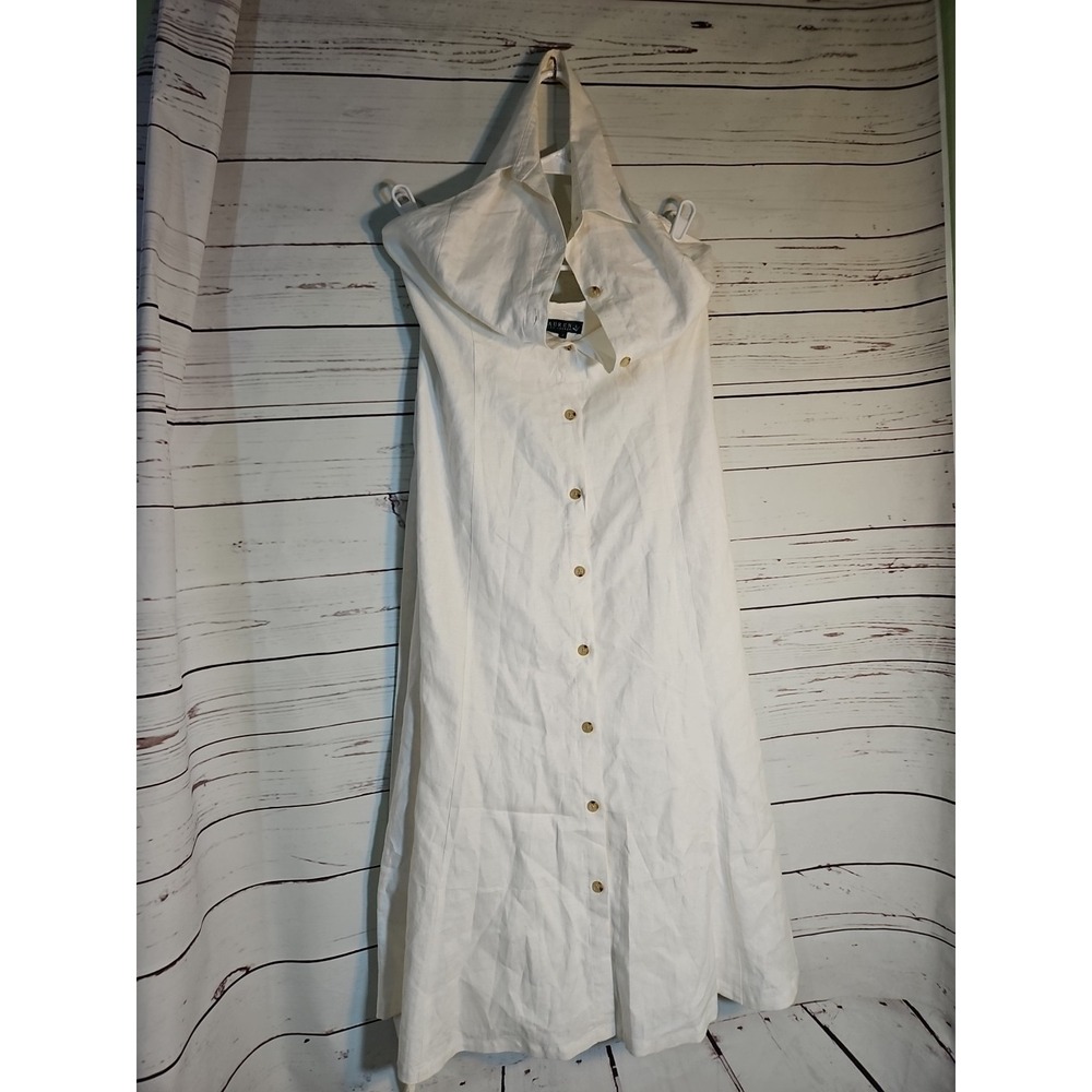 Lauren Ralph Lauren  Linen Midi Halter Dress In‎ White Size 12, With BELT